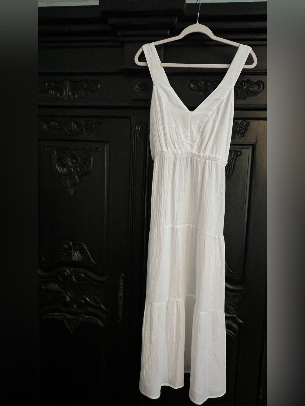 Steve Madden White 100% Linen Gauzy Tiered Maxi Dress